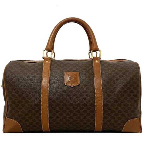 Celine Handbags - Celine Boston Bag Brown Gold Macadam Handbag Leather Travel Zipper Logo All